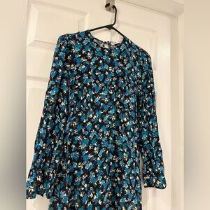 Zara Floral Long Sleeve Dress blue/black floral